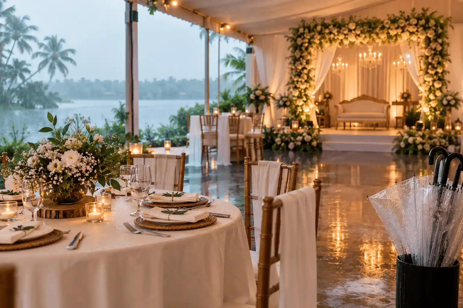 monsoon-wedding-reception-kerala-waterfront-venue-elegant-decor